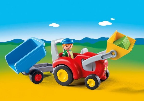 Playmobil 1.2.3 6964 Boer met tractor en aanhangwagen