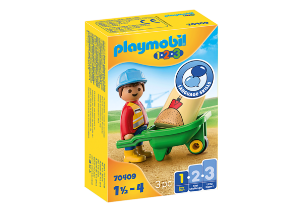 Playmobil 1.2.3 70409 Bouwvakker met kruiwagen