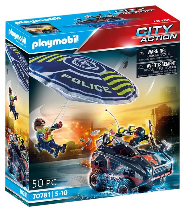 Playmobil City Action 70781 Politieparachute: achtervolging van het amfibievoertuig